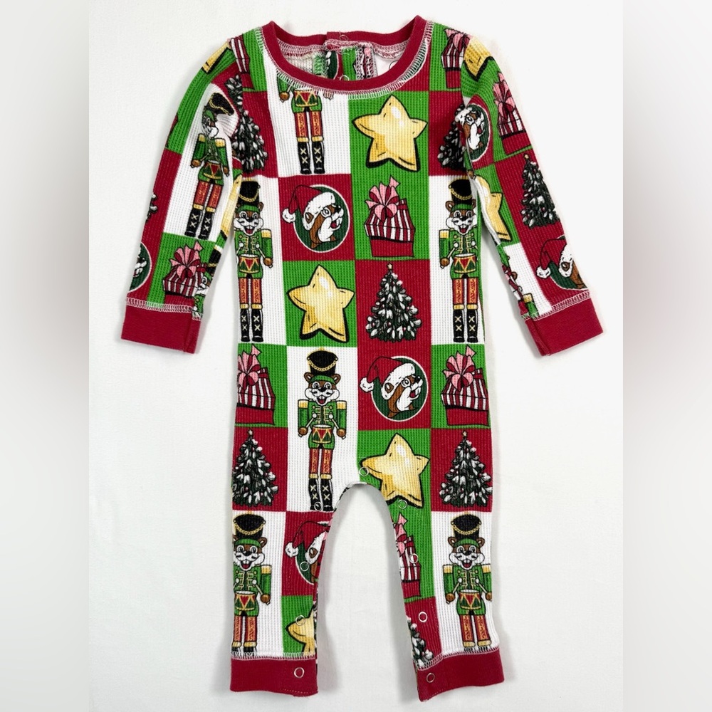 BUC-EES Beaver Christmas Nutcracker Waffle Knit Holiday Sleeper One Piece 9M